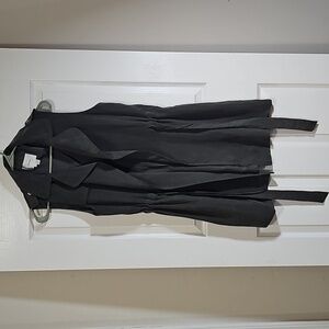 Anthropologie Elevenses Long Vest Sleeveless Cupro Green Gathered Tie Waist S